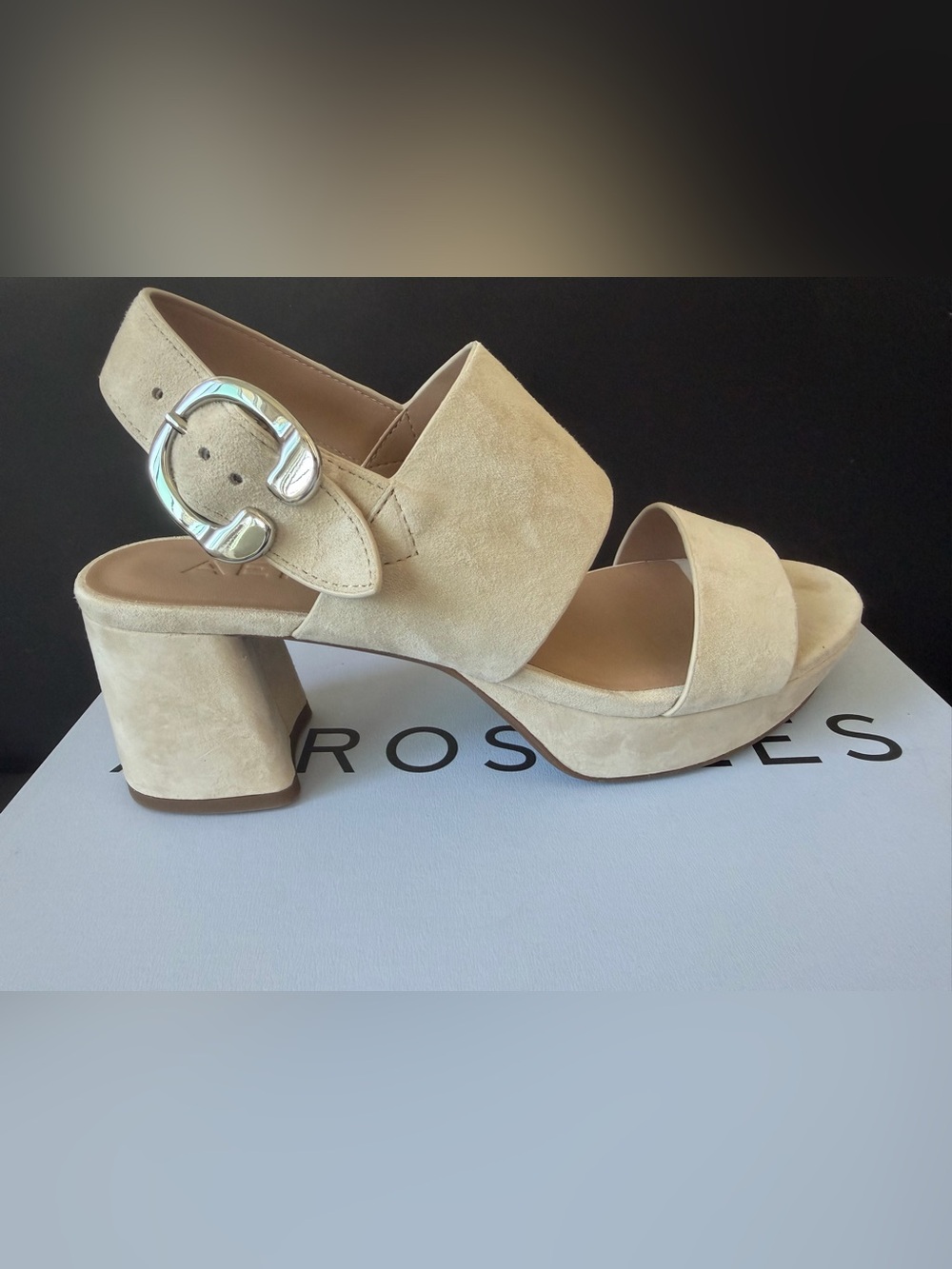 AEROSOLES Cream Suede Block Heel Sandals, NEW, size 6.5